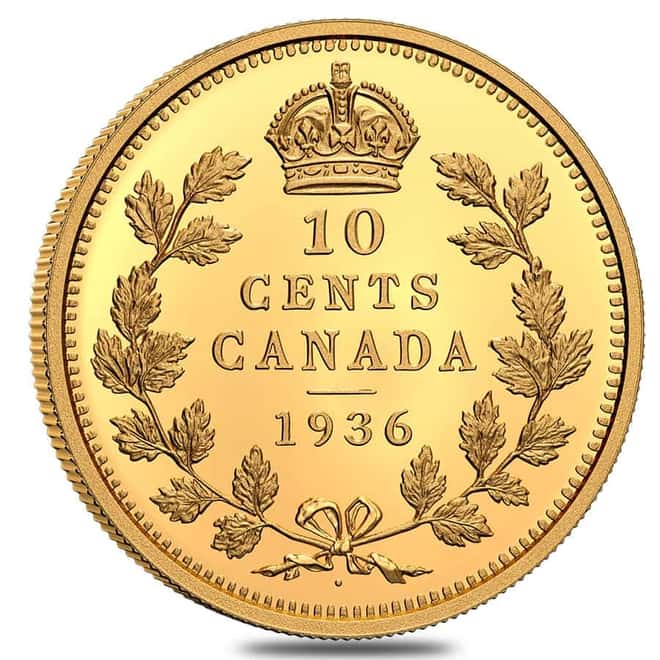 2021 Canada 1 oz Proof Gold Rarest Coins - 1936 Dot 10C Coin .9999 Fine (w/Box & COA)