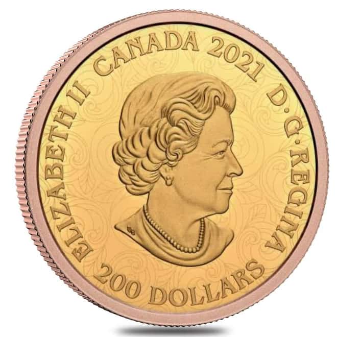 2021 Canada 1 oz Proof Gold Treasure Coin with Pink Diamonds .9999 Fine (w/Box & COA)