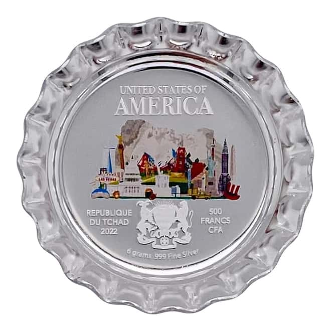 2022 Chad 6 gram World Landmarks - USA Bottle Cap Proof Silver Coin .999 Fine (In Cap)