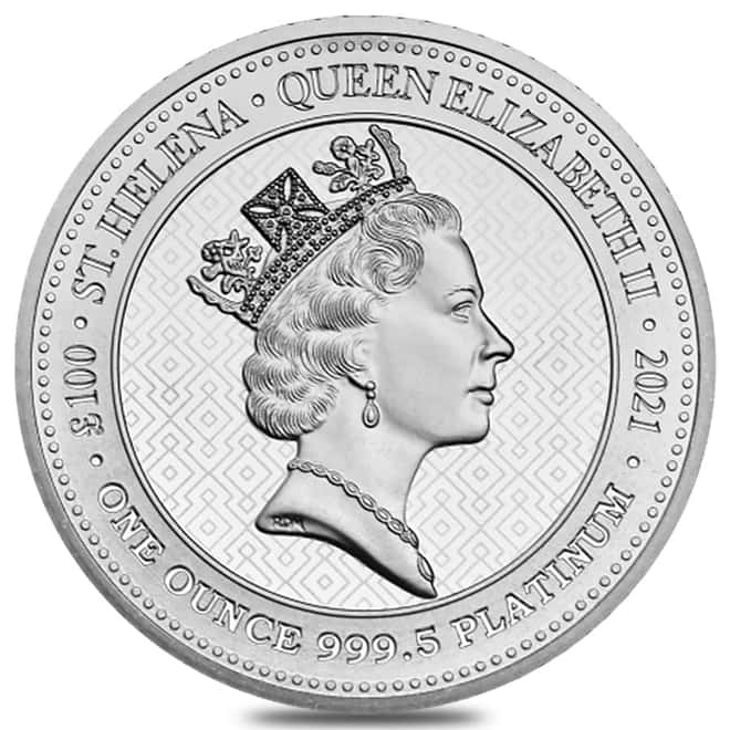 2021 St. Helena 1 oz Platinum The Queen's Virtues Victory Coin BU