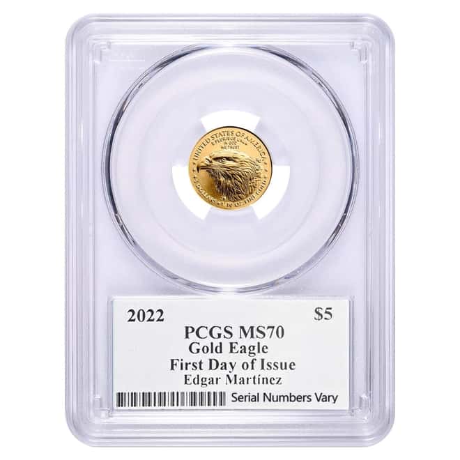 2022 1/10 oz $5 Gold American Eagle PCGS MS 70 FDOI (Edgar Martinez)