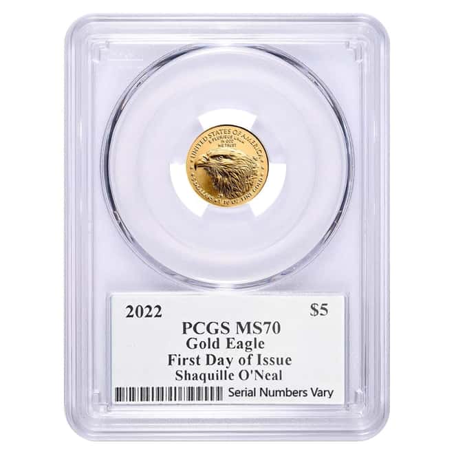 2022 1/10 oz $5 Gold American Eagle PCGS MS 70 FDOI (Shaquille O'Neal)