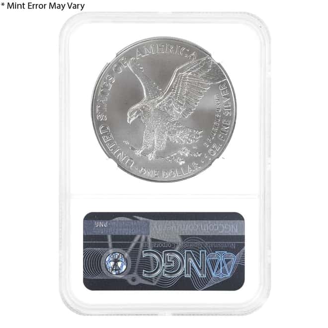 2022 1 oz Silver American Eagle NGC MS 69 Mint Error (Obv Struck Thru)