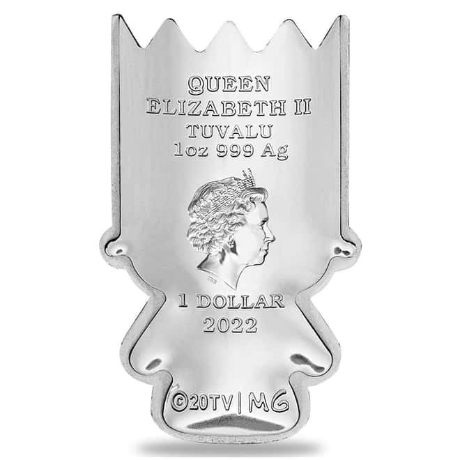 2022 1 oz Tuvalu Bart Simpson Mini Shaped Silver Coin .999 Fine (w/Box & COA)