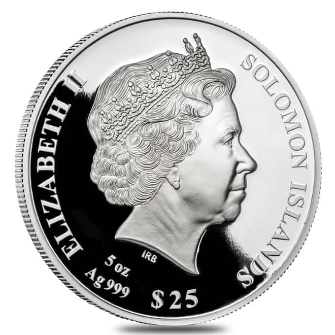 2022 5 oz Silver RMS Titanic Mother Of Pearl Coin Solomon Islands .999 Fine (w/Box & COA)