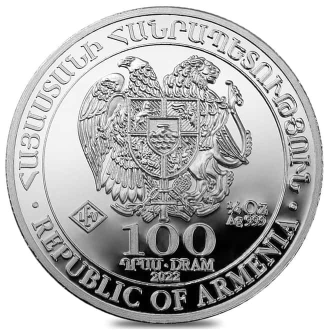 Lot of 20 - 2022 Armenia 1/4 oz Noah's Ark Silver Coin 100 Dram .999 Fine BU (Roll, Lot of 20)