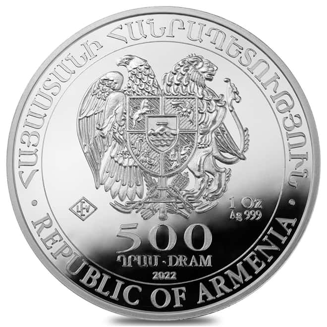 Tube of 20 - 2022 Armenia 1 oz Noah's Ark Silver Coin 500 Dram .999 Fine BU (Roll, Lot of 20)