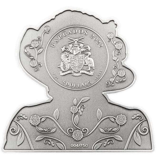 2022 Barbados 5 oz Silver Queen Elizabeth II Shaped Coin