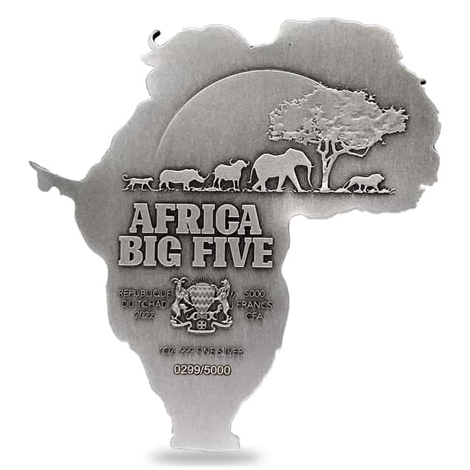 2022 Chad 1 oz Silver Big Five Africa Shaped High Relief Coin NGC MS 69 ER One of First 100