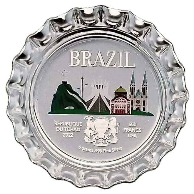 2022 Chad 6 gram World Landmarks - Brazil Bottle Cap Proof Silver Coin .999 Fine (w/Box)