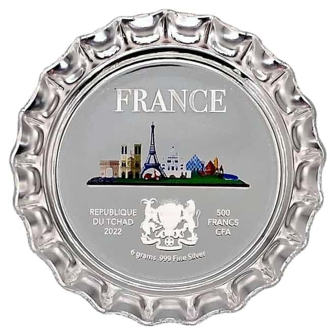 2022 Chad 6 gram World Landmarks - France Bottle Cap Proof Silver Coin .999 Fine (w/Box)