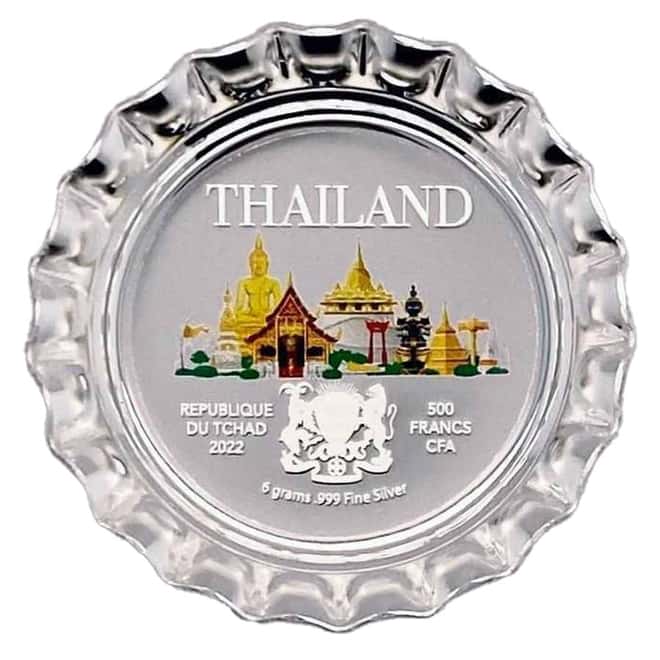 2022 Chad 6 gram World Landmarks - Thailand Bottle Cap Proof Silver Coin .999 Fine (In Cap)