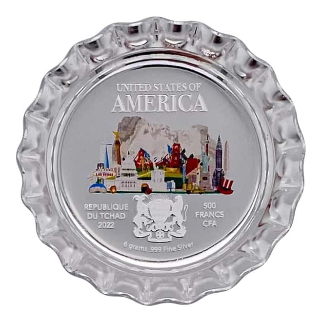 2022 Chad 6 gram World Landmarks - USA Bottle Cap Proof Silver Coin .999 Fine (w/Box)