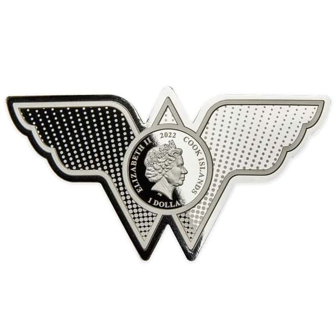 2022 Cook Islands 1 oz DC Comics Wonder Woman Emblem Shaped Silver Coin (w/Box)