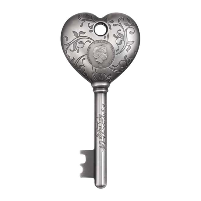 2022 Cook Islands 1 oz Silver Key To My Heart Coin Antiqued .999 Fine (w/Box & COA)