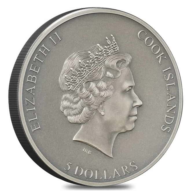 2022 Cook Islands 1 oz Silver Untrapped Coin Antiqued .999 Fine (w/Box & COA)