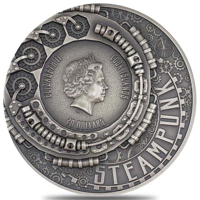 2022 Cook Islands 3 oz Silver Steampunk Nautilus Coin Antiqued .999 Fine (w/Box & COA)