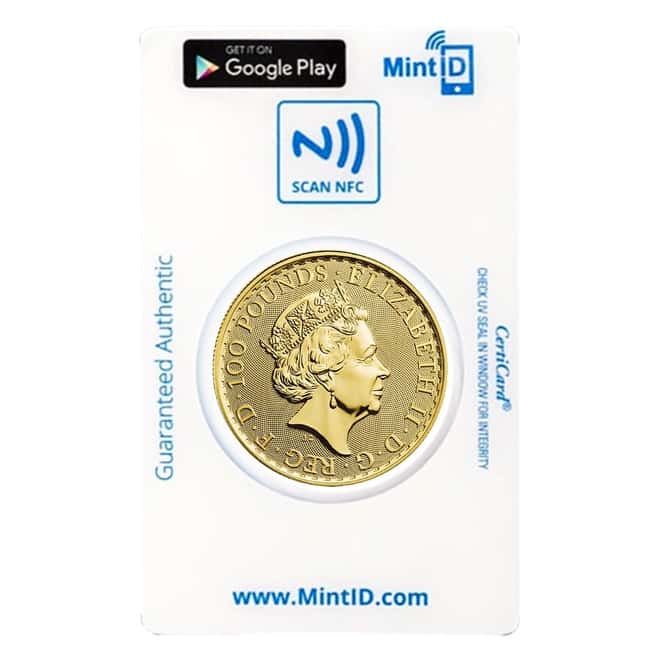2022 Great Britain 1 oz Gold Britannia Coin .9999 Fine BU (In MintID NFC Scan Authentication Card)