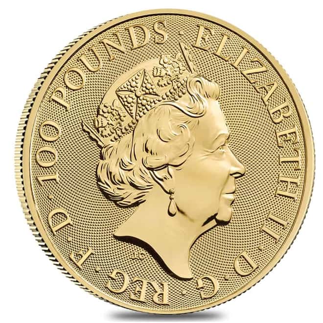 Tube of 10 - 2022 Great Britain 1 oz Gold The Tudor Beasts Lion of England Coin .9999 Fine BU
