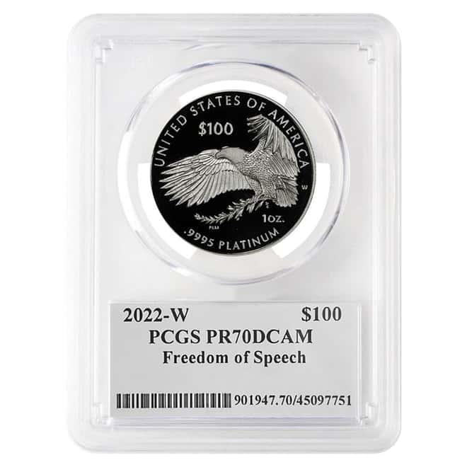 2022-W 1 oz Proof Platinum American Eagle Freedom of Speech PCGS PF 70 DCAM