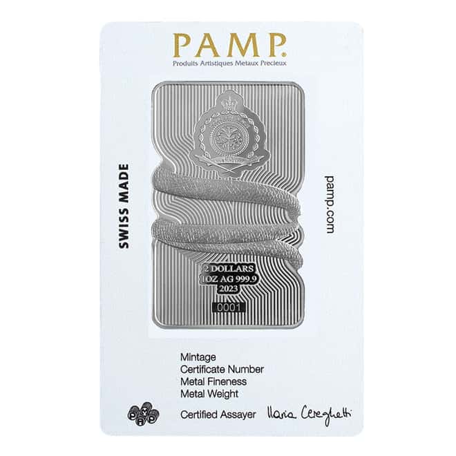 2023 1 oz PAMP Suisse Nature's Grip Sunbeam Snake Silver Coin Bar