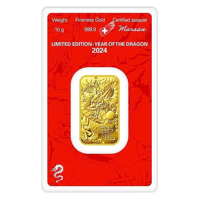 2024 10 gram Argor Heraeus Lunar Dragon Gold Bar (In Assay)