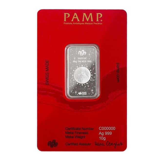 2024 10 Gram PAMP Suisse Lunar Dragon Silver Bar (in Assay)