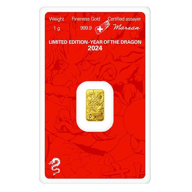 2024 1 gram Argor Heraeus Lunar Dragon Gold Bar (In Assay)