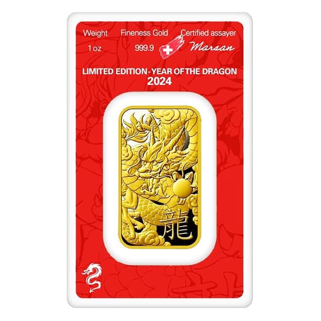 2024 1 oz Argor Heraeus Lunar Dragon Gold Bar (in Assay)
