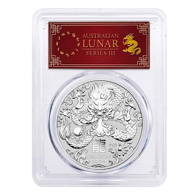2024 1 oz Silver Lunar Dragon Australian Perth Mint PCGS MS 70 FD