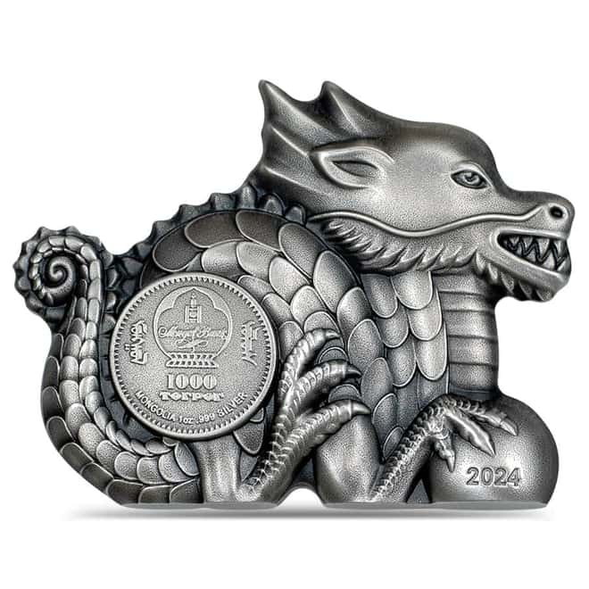 2024 1 oz Silver Lunar Year of The Dragon Shaped Coin Mongolia