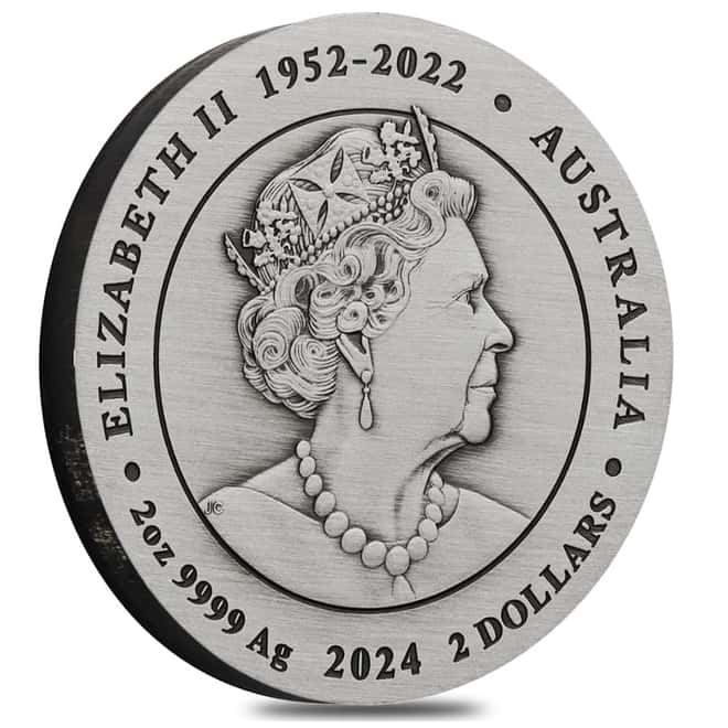 2024 2 oz Antiqued Silver Lunar Dragon Australian Perth Mint
