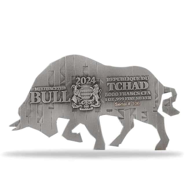 2024 Chad 1 oz Silver Multifaceted Bull Shaped Coin .999 Fine