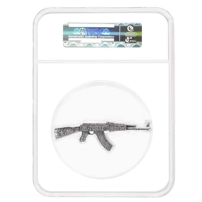 2024 Chad 2 oz Silver Assault Rifle Antiqued Coin NGC MS 70 ER One of First 100
