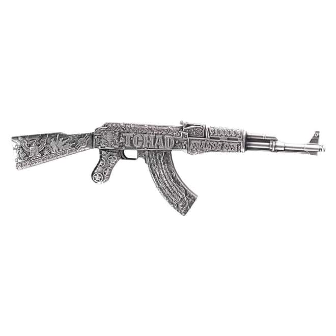 2024 Chad 2 oz Silver Assault Rifle Antiqued Shaped Coin .999 Fine