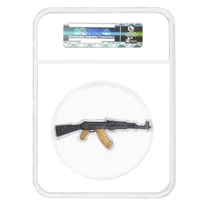 2024 Chad 2 oz Silver Assault Rifle Black & Gold NGC MS 69 ER One of First 100