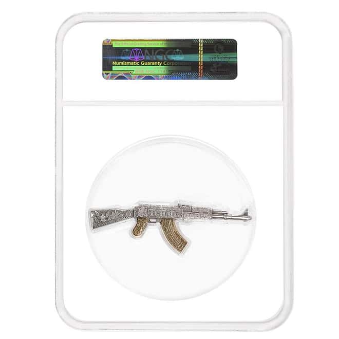 2024 Chad 2 oz Silver Assault Rifle Gilded NGC MS 70 ER One of First 100