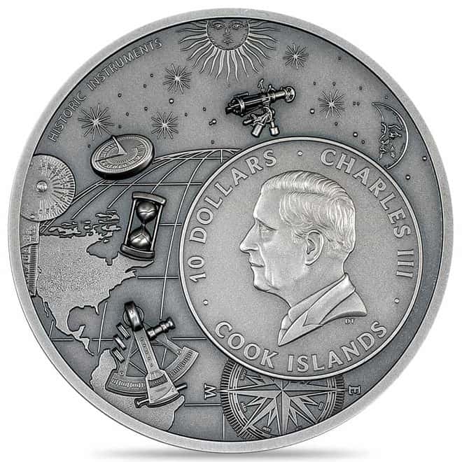 2024 Cook Islands 2 oz Silver Historic Instruments Armillary Sphere Coin