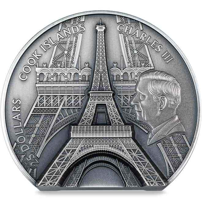 2024 Cook Islands 5 oz Silver Eiffel Tower Coin .9999 Fine