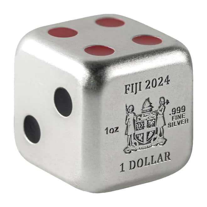 2024 Fiji 1 oz Dice Lunar Dragon Antiqued Silver Coin