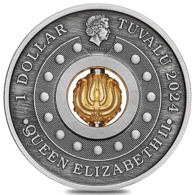 2024 Tuvalu 1 oz Antiqued Silver Lunar Dragon Rotating Charm Coin