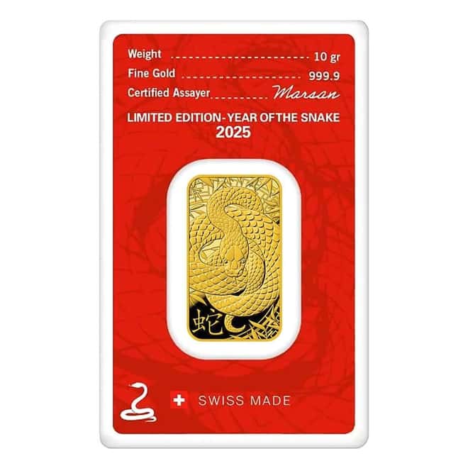 2025 10 Gram Argor Heraeus Lunar Snake Gold Bar (in Assay)