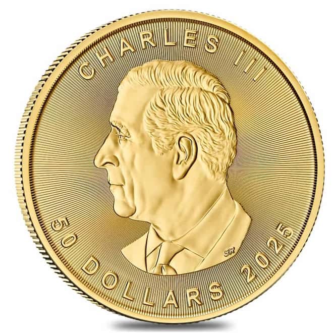 Roll of 10 - 2025 1 oz Canadian Gold Maple Leaf $50 Coin BU