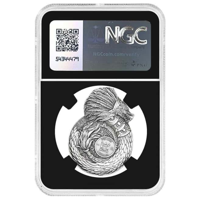 2025 1 oz Fiji Dragons of the World Aztec-Mayan Dragon Antiqued Silver Coin NGC MS 70
