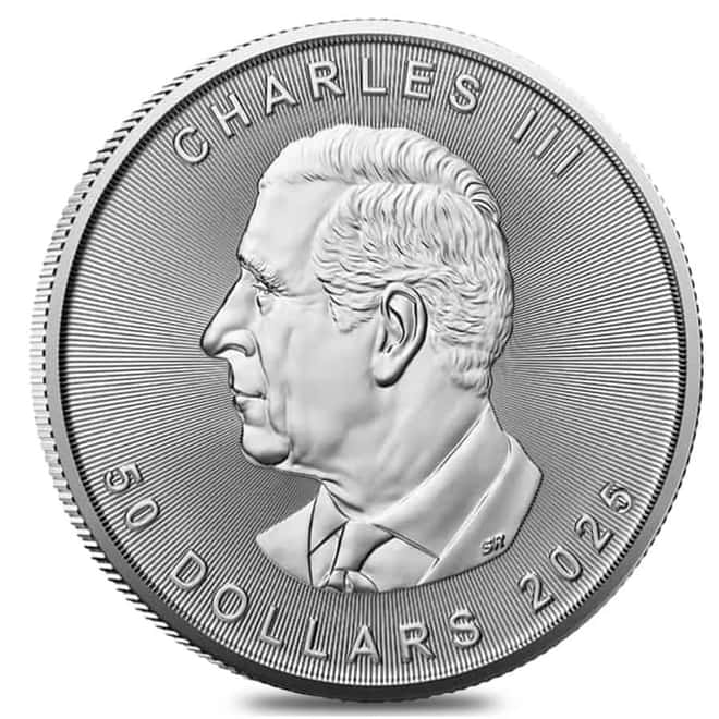 Roll of 10 - 2025 1 oz Platinum Canadian Maple Leaf $50 Coin BU