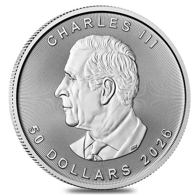 Tube of 10 - 2026 1 oz Platinum Canadian Maple Leaf $50 Coin BU