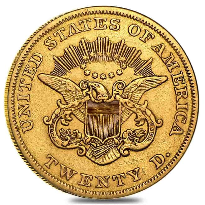 $20 Gold Double Eagle Liberty Head Type I - Almost Uncirculated AU (Random Year, 1850-1866)