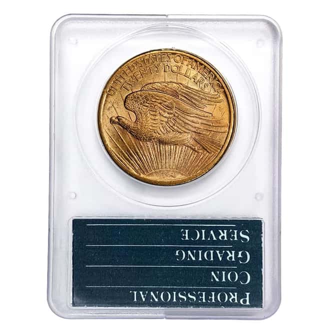 $20 Gold Double Eagle Saint Gaudens PCGS MS 62 Rattler Holder (Random Year)