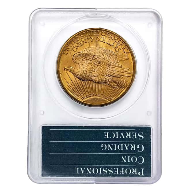 $20 Gold Double Eagle Saint Gaudens PCGS MS 64 Rattler Holder (Random Year)