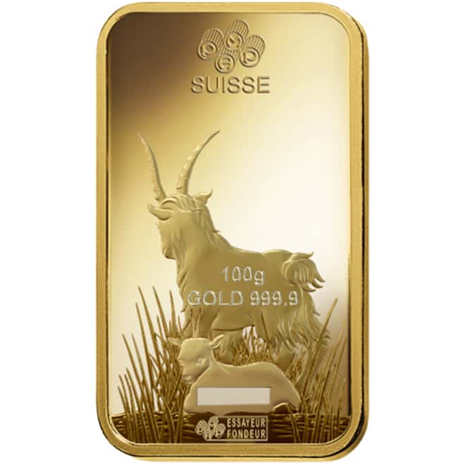 100 gram PAMP Suisse Year of the Goat Gold Bar (In Assay)